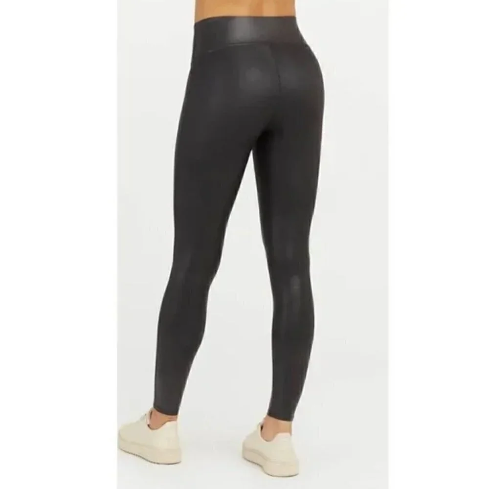 SPANX Size S Faux Leather Leggings Coated Black